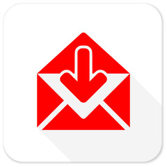 email red flat icon with long shadow on white background