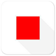 stop red flat icon with long shadow on white background