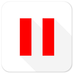 pause red flat icon with long shadow on white background
