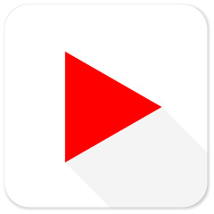 play red flat icon with long shadow on white background