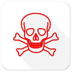 skull red flat icon with long shadow on white background