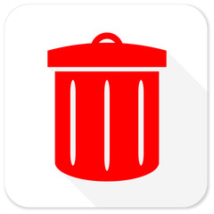 recycle red flat icon with long shadow on white background