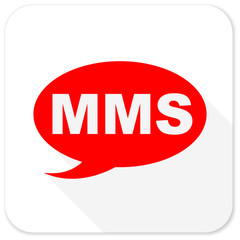 mms red flat icon with long shadow on white background