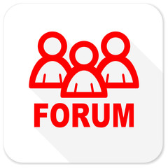 forum red flat icon with long shadow on white background