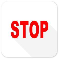 stop red flat icon with long shadow on white background