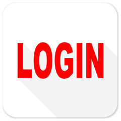 login red flat icon with long shadow on white background