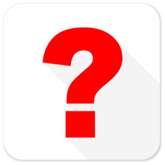question mark red flat icon with long shadow on white background