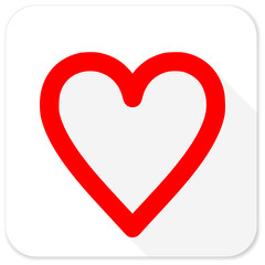 heart red flat icon with long shadow on white background