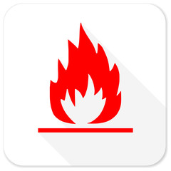 flame red flat icon with long shadow on white background