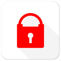 padlock red flat icon with long shadow on white background
