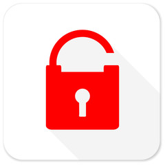 padlock red flat icon with long shadow on white background