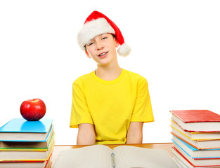 Schoolboy in Santa Hat