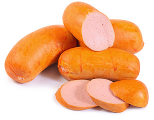 Meat sausages isolated on white background