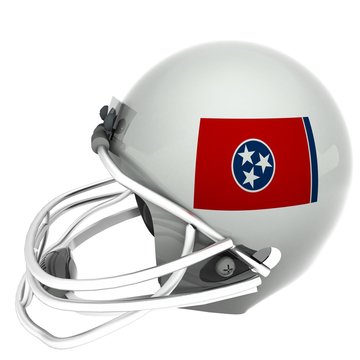 Louisiana flag over football helmet, 3d render, square image, isolated over white