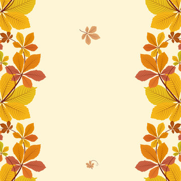 Autumn background, border ornament with yellow leaves