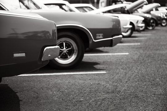 Classic cars parked in a row