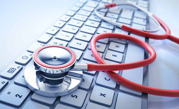 Rotes Stethoskop mit Keyboard