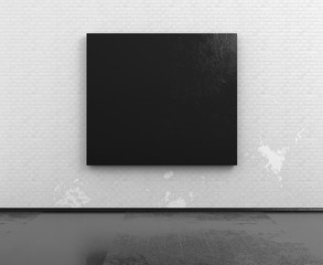 Empty room with white brick wall and black frame 3d model