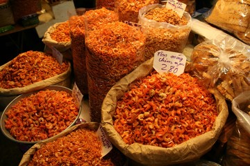 Colorful dried shrimp bags
