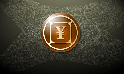 Brown background with abstract cobweb and yen symbol