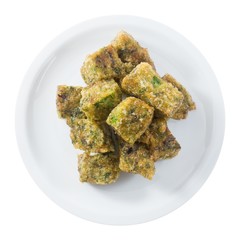 Top View of Fried Steamed Dumpling on White Background