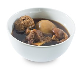 Five Spice Stew with Egg, Tofu and Pork on White