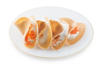 Thai Crispy Crepes with Coconut Cream and Salted Shredded Coconut