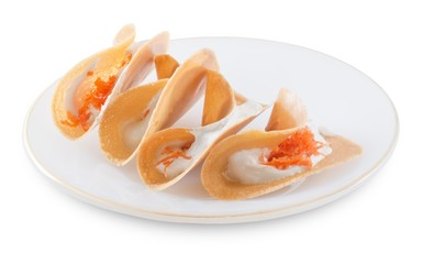 Thai Crispy Crepes with Sweet Cream and Salted Shredded Coconut