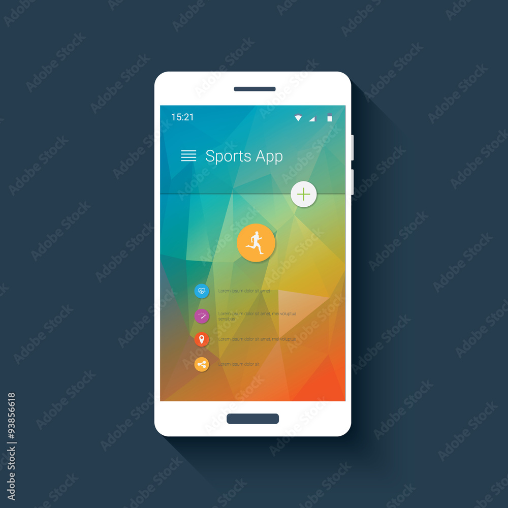 Poster fitness tracker application user interface with icons for