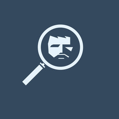 Hiring vector icon symbol. Magnifying glass with man face inside