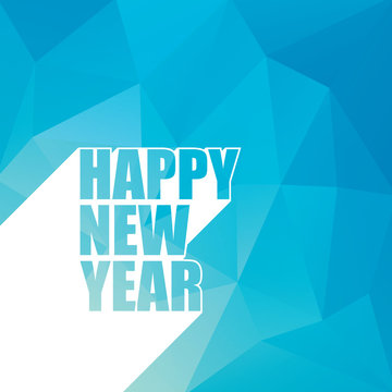 Happy new year card with long shadow typography and blue low