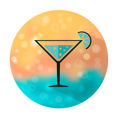 Vector stylish flat icon with long shadow effect of drinks and cocktails on blurred background. Cocktail with lime.