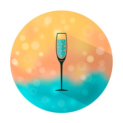 Vector stylish flat icon with long shadow effect of drinks and cocktails on blurred background.