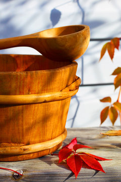 Autumn background. Wooden ware. Country house.