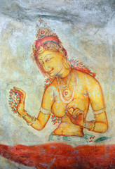 Sigiriya maiden - frescoes at fortress in Sri Lanka