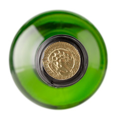 green bottle of wine isolated on the white background
