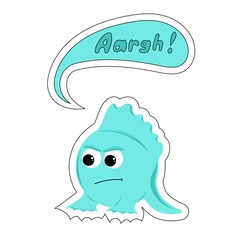 Evil funny cartoon blue monster says Aaghr in the bubble