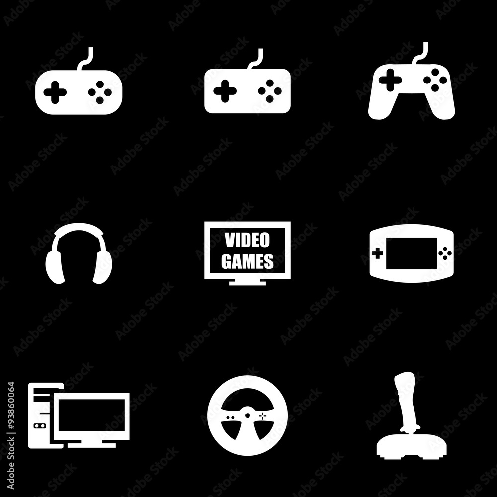 Sticker Vector white video games icon set