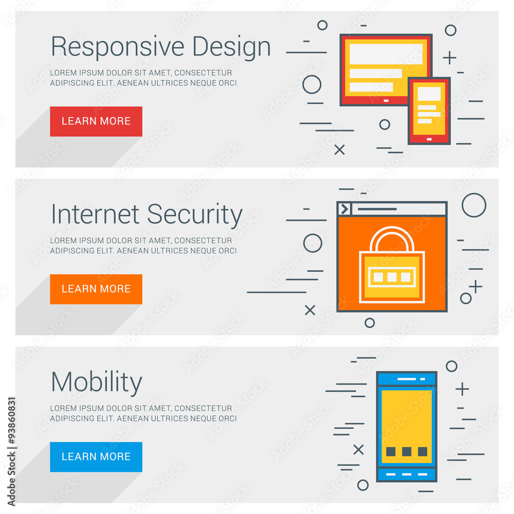 Poster responsive design. internet security. mobility. line art flat design illustration. vector web banner