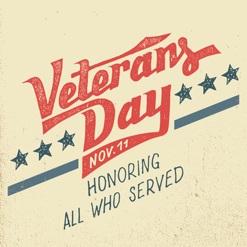 Veterans day greeting card with hand-drawn typographic design in vintage style