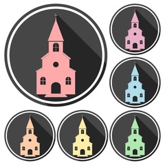 Church icons set with long shadow