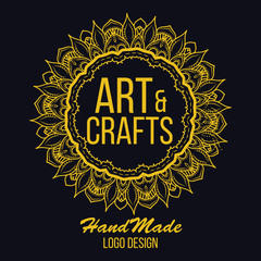 Fototapeta premium Ethnic logotype decorative element. Hand drawn elegant lineart logo design. Vector illustration. Islam, Arabic, Indian, ottoman motifs.