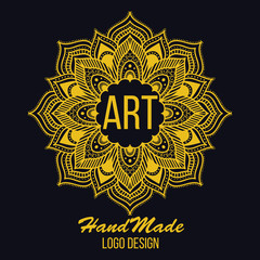 Ethnic logotype decorative element. Hand drawn elegant lineart logo design. Vector illustration. Islam, Arabic, Indian, ottoman motifs.