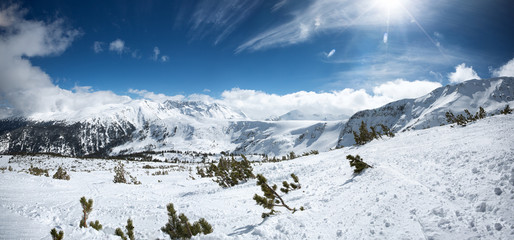 Winter mountains on a bright sunny day