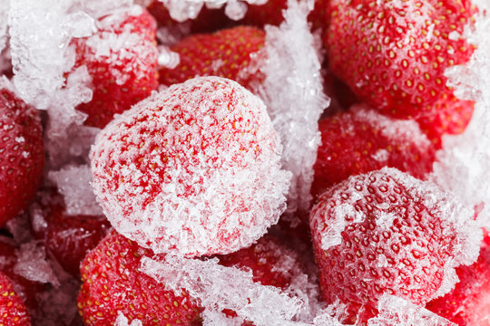 Strawberries, Frozen For Long Duration Storage Of Ice.