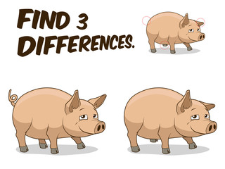 Find differences game pig vector illustration