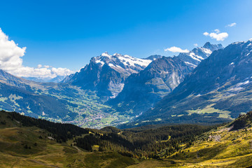 Panorama  view of Wetterhorn , Schreckhorn and Grindelwald