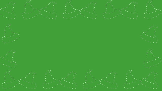 Halloween icons witches hats dancing in holiday border on green screen.