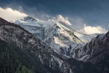 High mountain peak in morning time. Beautiful natural landscape in the summer time..