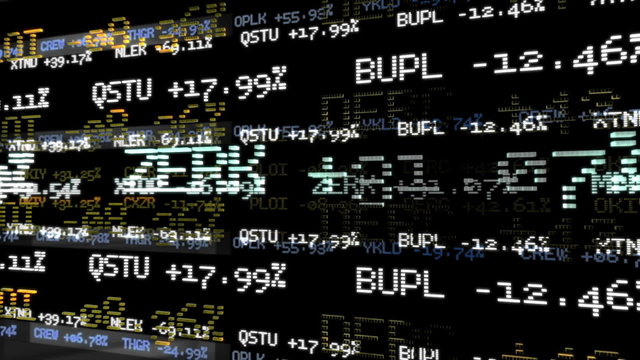 Stock Market Tickers at black background. Loop animation.
